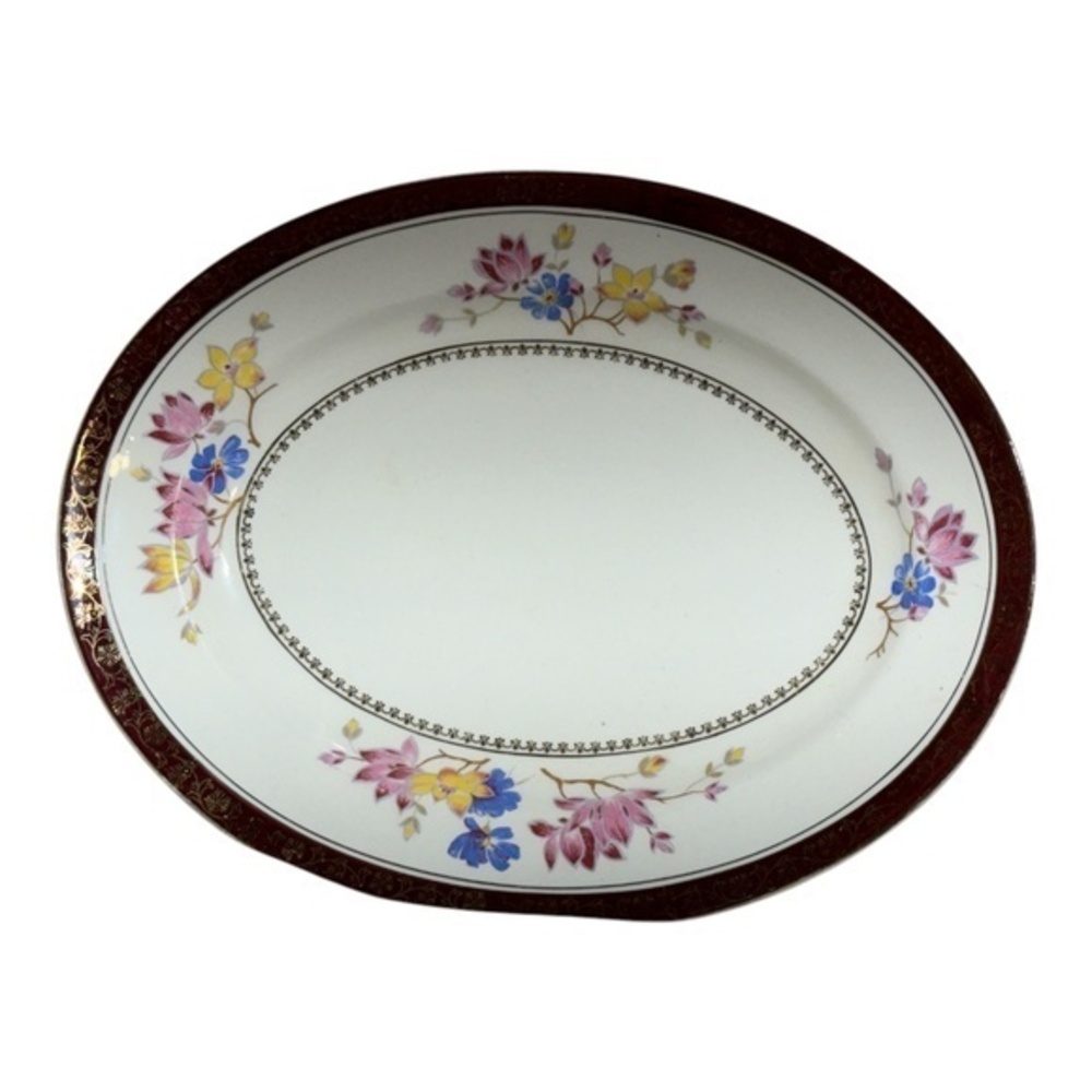 Alfred Meakin England 11-1/2" Oval Serving Platter Floral Pattern MEA377, 1930s